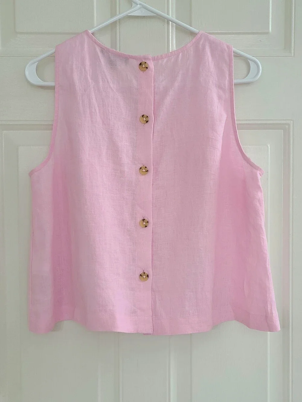 J Crew Maxine Button Back Linen Top Sleeveless Tank Size M Light Pink Cropped - Picture 1 of 10